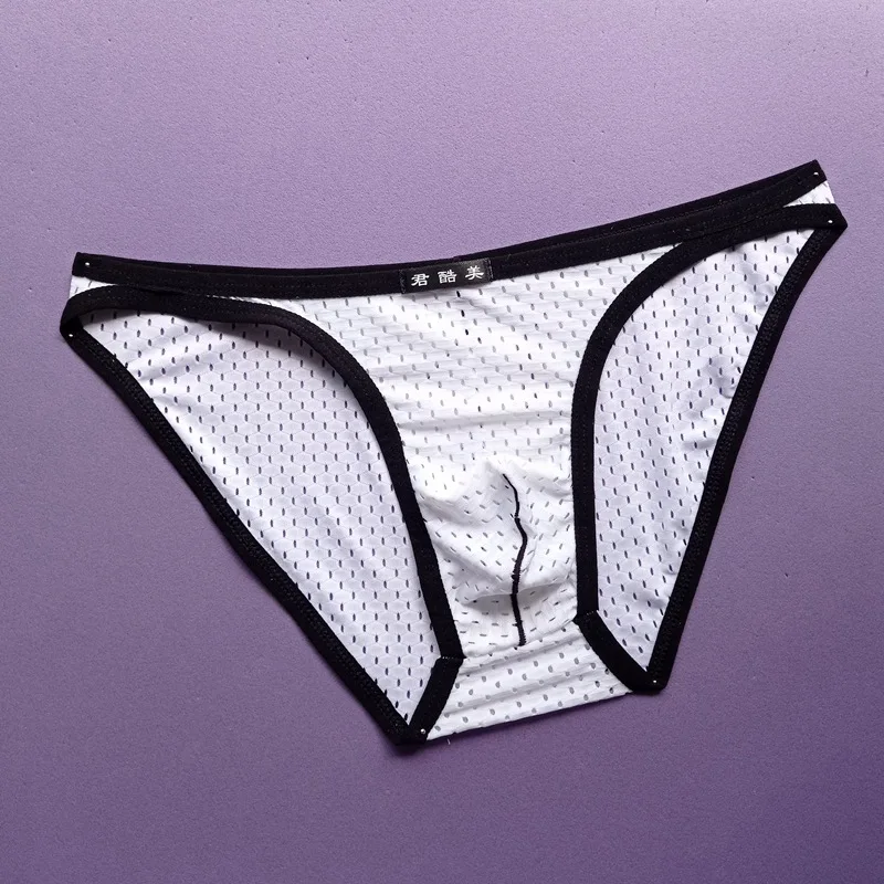 Men\'s Bulge Pouch Panties Cool Ice Silk Mesh Breathable Quick Drying Brief Thin Super Soft Elastic White Edge Hip Lifting Shorts