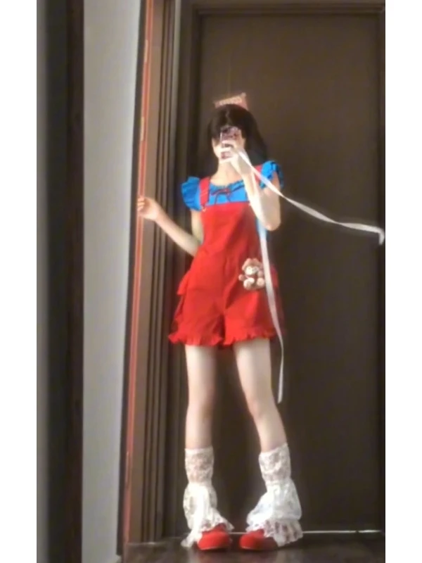 طقم صيفي فضفاض مضاد للشيخوخة باللون الأحمر Dopne Sle مع Flng Sves وسراويل ort مكونة من قطعتين طقم Faion للسيدات #3