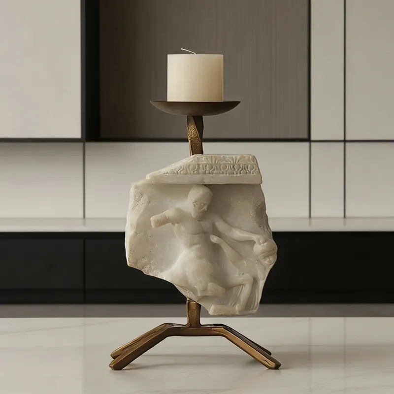 Vintage Medieval Sculpture Fragment Candle Holder Retro Classical Statue Decor for Living Room Bedroom Entrance Home