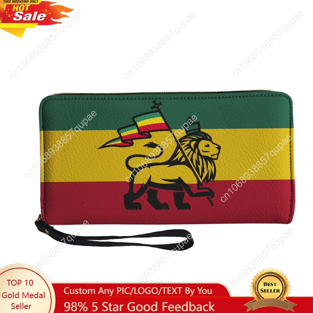 Reggae Rastafarian Rasta Lion Of Judah Benutzerdefinierte Geldbörse Herren Damen Reißverschluss Lange Geldbörsen Doppeldruck Tragbare Geldbörse Geschenktüte