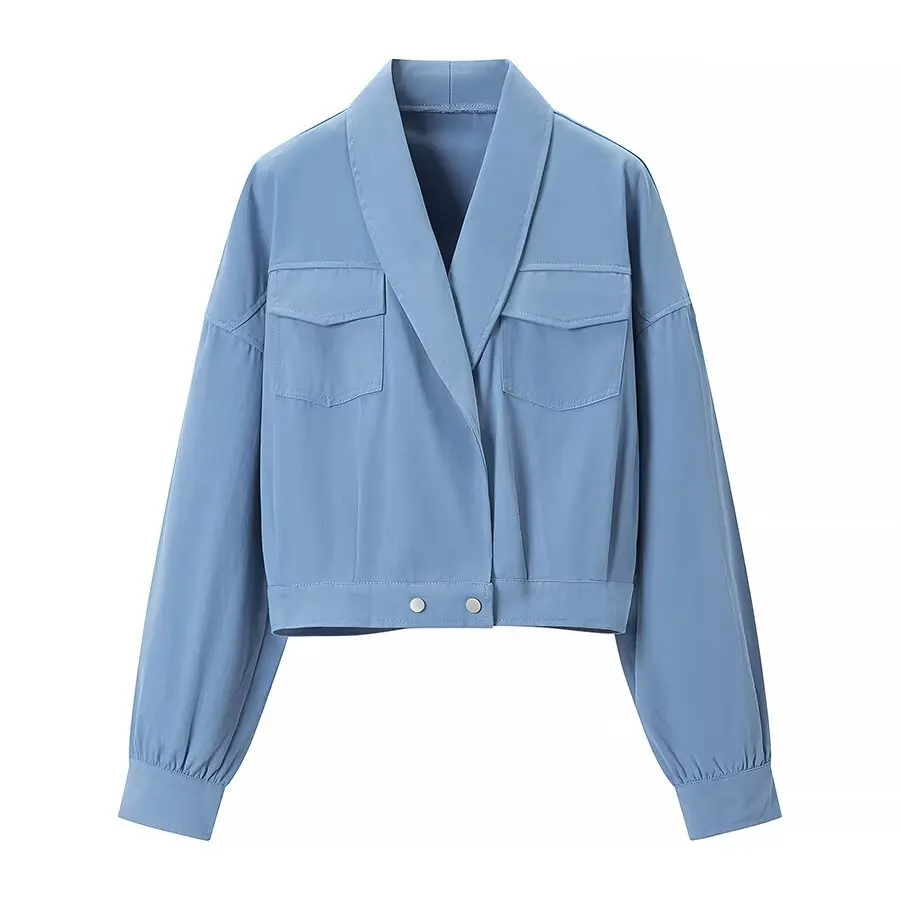 2026 Autumn New High Street Clothing Women's Fashion Ruffle Patch Coat Shorts Set Long Sleeve Collar Open Navel Top Women's Set