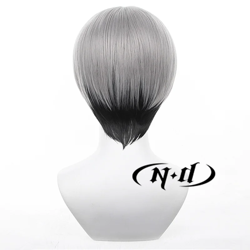 ND Shinsuke Kita تأثيري الباروكات Haikyu أنيمي تأثيري رمادي فاتح خصلات الشعر المستعار ل كوميك كون كوزر مقاومة للحرارة الاصطناعية عيد الميلاد