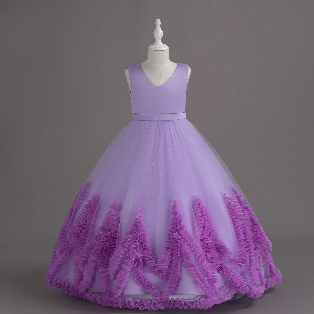 Children Elegant Bridesmaid Dress Flower Girl Long Wedding Dresses Brief Evening Girl's White Clothes From 5 to 12 Years