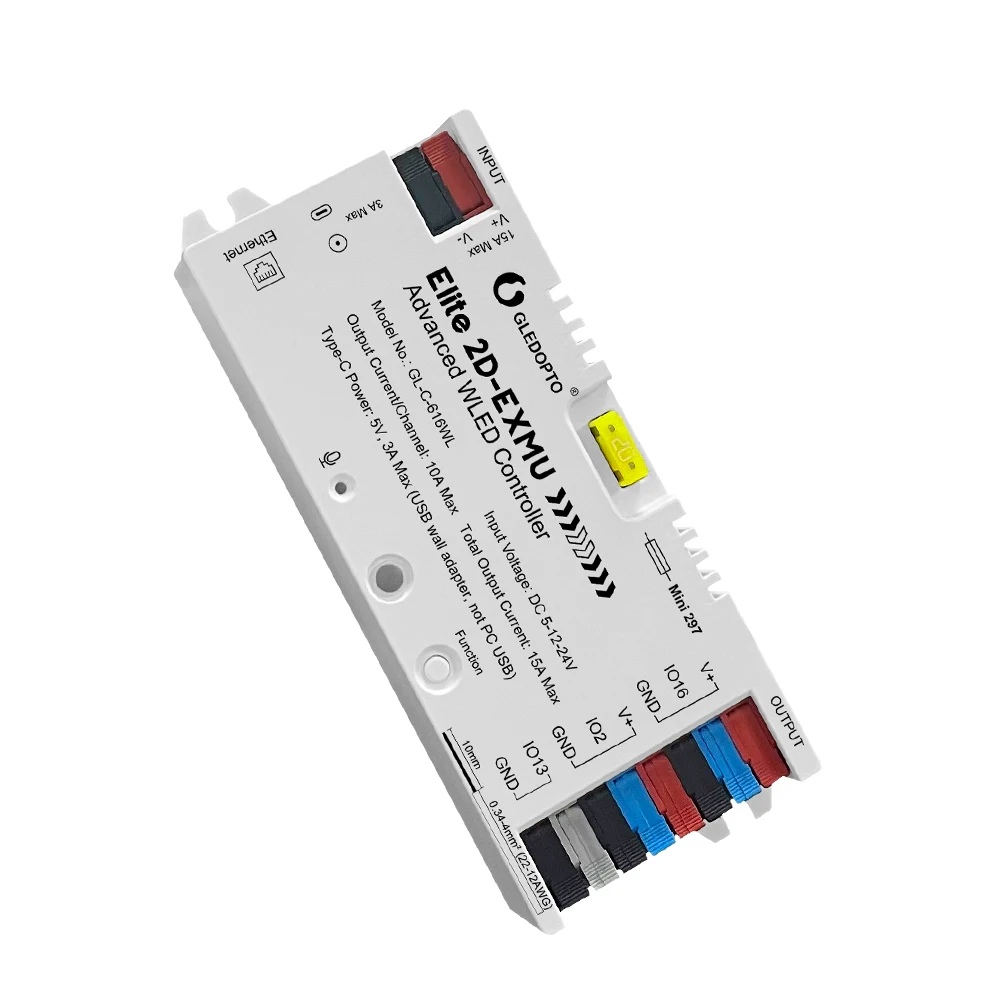 GLEDOPTO Elite ESP32 WLED LED-striplichtcontroller met Ethernet, muzieksynchronisatie, relais, 20A zekering voor WS2812B WS2815 SK6812 RGB IC - afbeelding 1