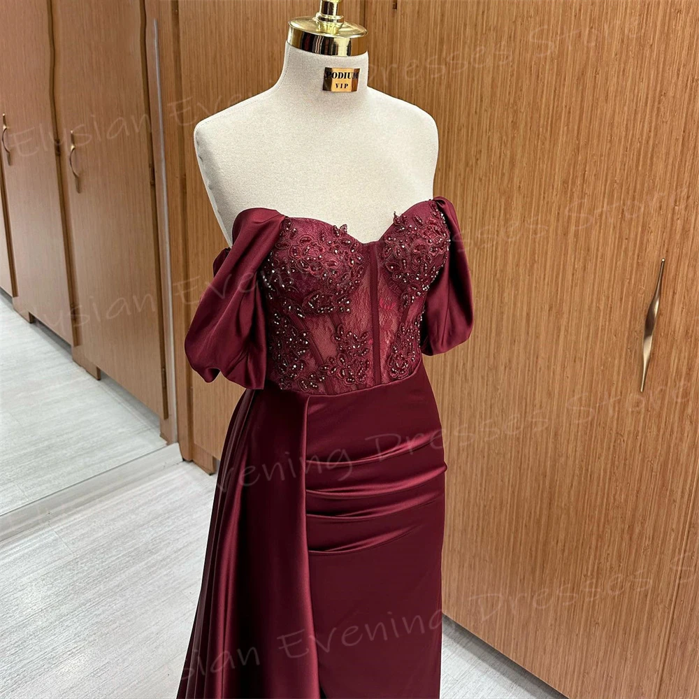 Generous Women's Mermaid Classic Evening Dresses Charming Appliques Prom Gowns Side Split Formal Party Pleated Vestido De Noche