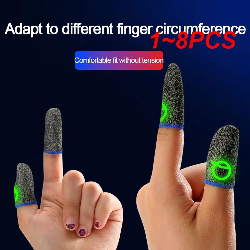 1~8PCS Luminous Finger Cots Anti-slip Mobile Touch Game Accessories Luminous Fingertips Half-finger Gloves Breathable Anti-sweat