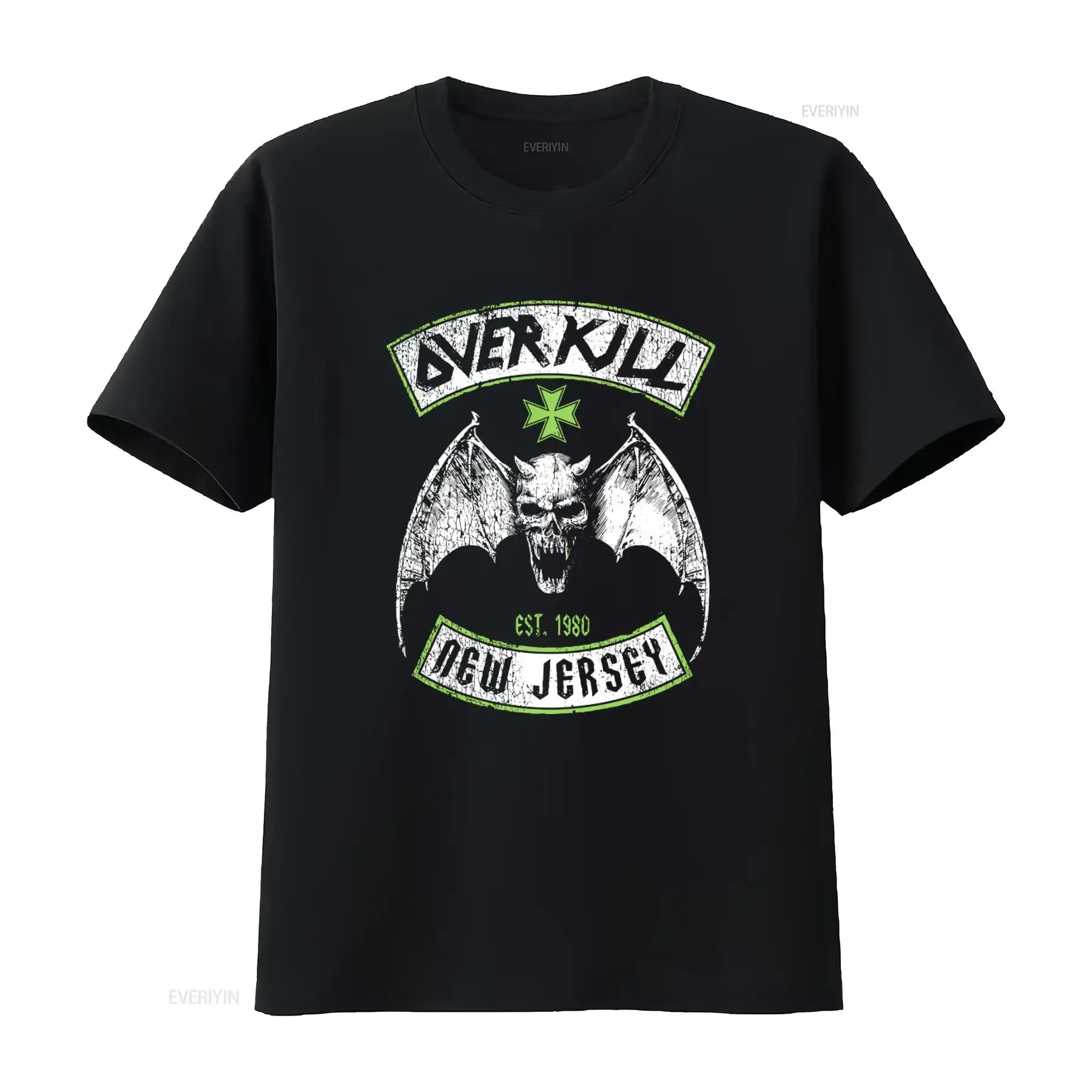 Overkill T Shirt Metal Music Horror Skull Bat Wings New Jersey Est 1980 Heavy Cotton Long or s vintage Washed Breathable Casual