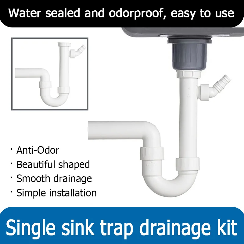 Kitchen Single Sink Outlet Pipe Set PP Plastic Dia 40mm Water Trap Drainage Anti-odor Anti Backflow With Dishwasher Interface