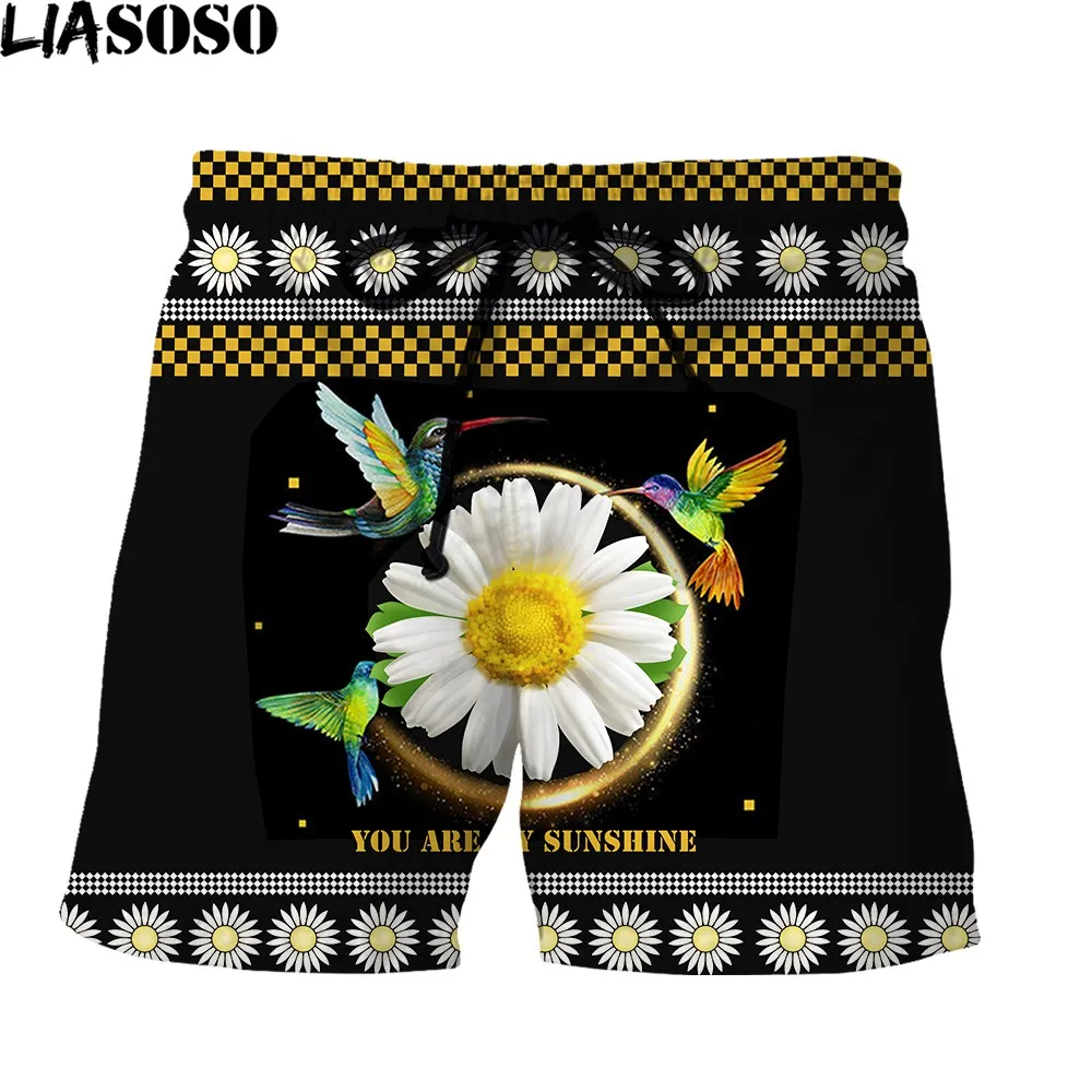 SONSPEE 3D Print Men\'s Beach Shorts Little Daisy Flowers Sunshine Black and White Checkered Running Summer Outdoor Loose Shorts