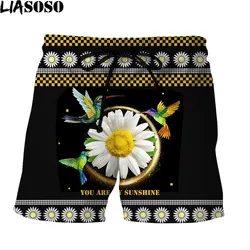 SONSPEE 3D Print Men's Beach Shorts Little Daisy Flowers Sunshine Black and White Checkered Running Summer Outdoor Loose Shorts