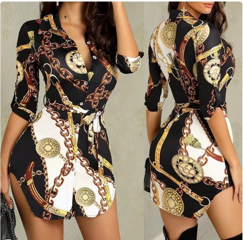 New Sexy Chain Printed Short Sleeve Shirt Skirt Stylish sexy print short sleeve dress