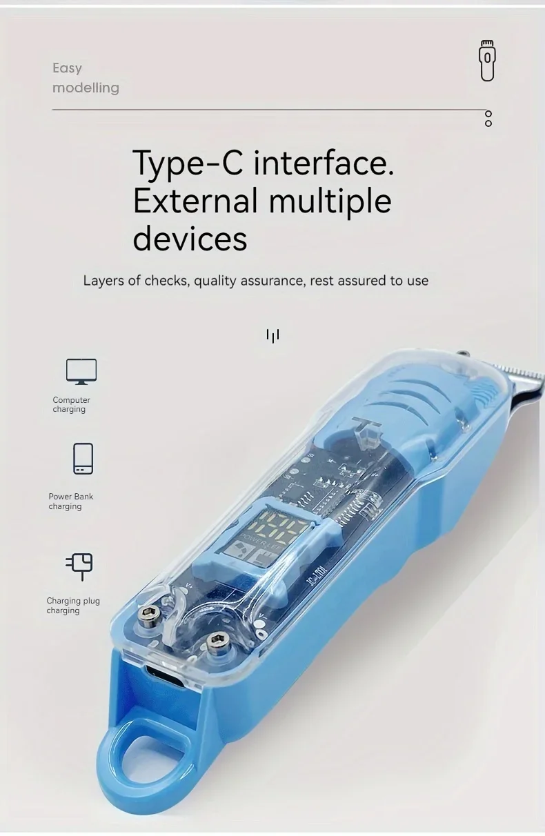 Transparenter Elektrischer Haarschneider Professioneller Trimmer USB-Aufladbar Haarschneidemaschine für Männer Urlaubsgeschenk für Ihn – Detail 6