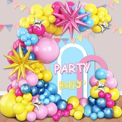 125Pcs Red and Yellow Party Balloon Arch Set, Yellow Pink Blue Balloon Garland Set, with Large Pink Exploding Star Foil Balloon, Suitable for Bridal Shower, Butterfly Carnival, Princess Birthday, Wedding Party Decoration