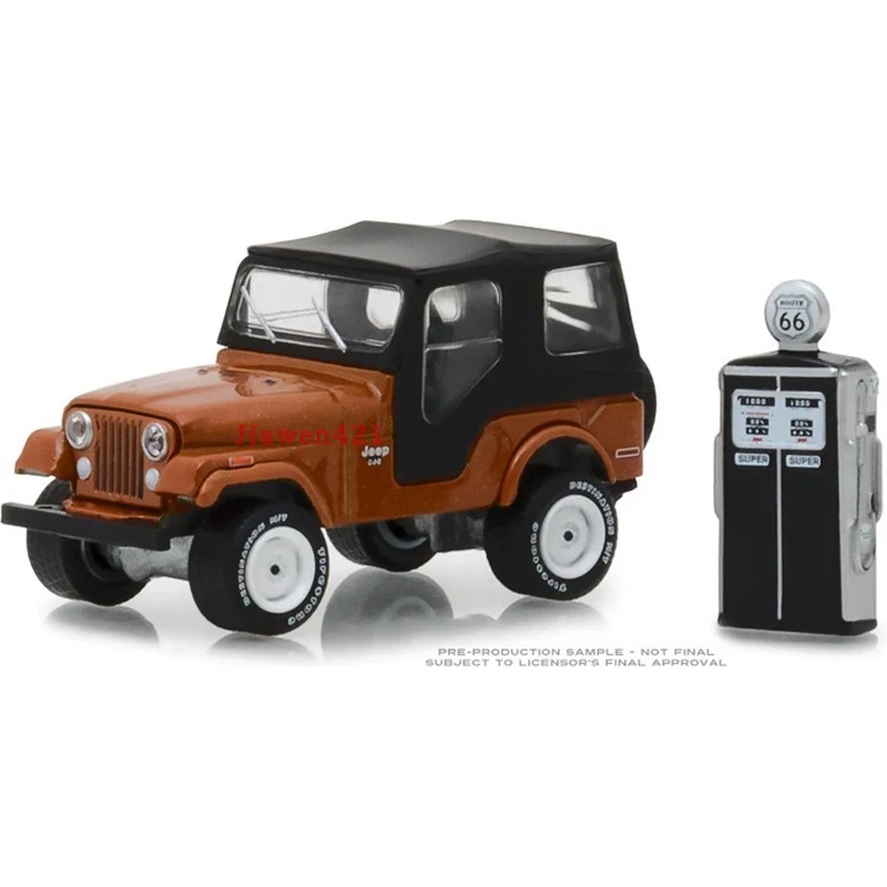 

Greenlight масштаб 1/64 1974 CJ-5 с винтажным газовым насосом, модель автомобиля из сплава, статическое украшение, коллекционные предметы, подарочные игрушки