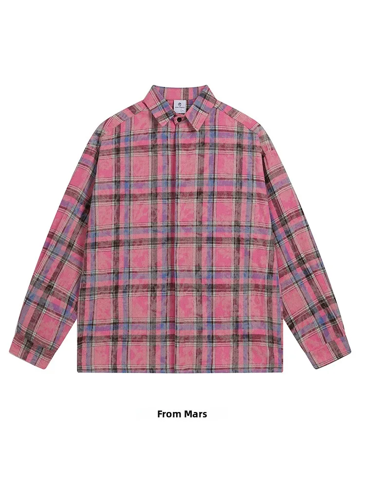 

Loose Casual Plaid Patchwork Design Long Sve irt from American Sle Men's Clothing Autumn Winter Faion Youth Trend