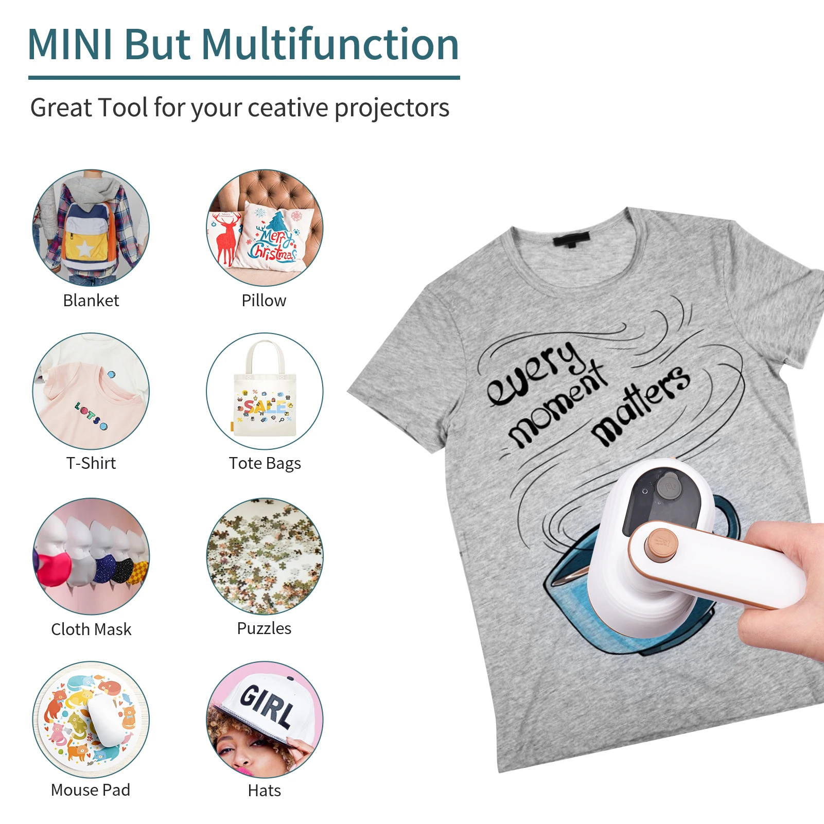 ماكينة ضغط حراري صغيرة لطباعة التيرشيت ، نقل تسخين بالبخار ، مكواة محمولة باليد ، دعامة كي جافة ورطبة