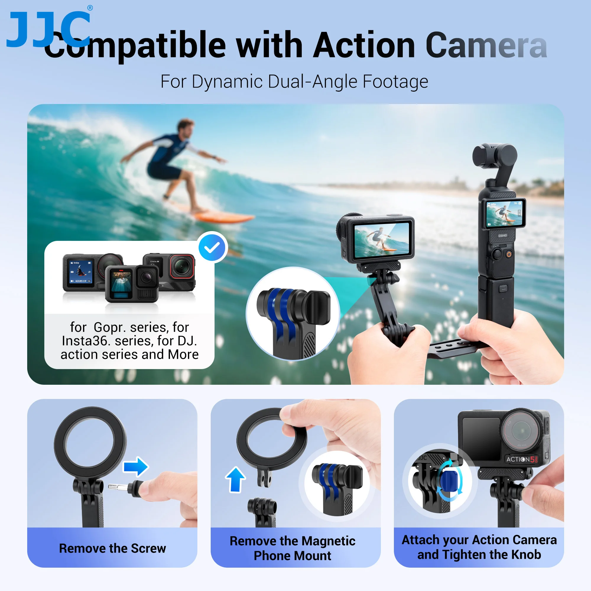 JJC Magsafe Phone Holder for DJI Osmo Pocket 4 3 Mount Expansion Accessories w 1/4" Thread Hole Used with Tripod Extension Rod view 4
