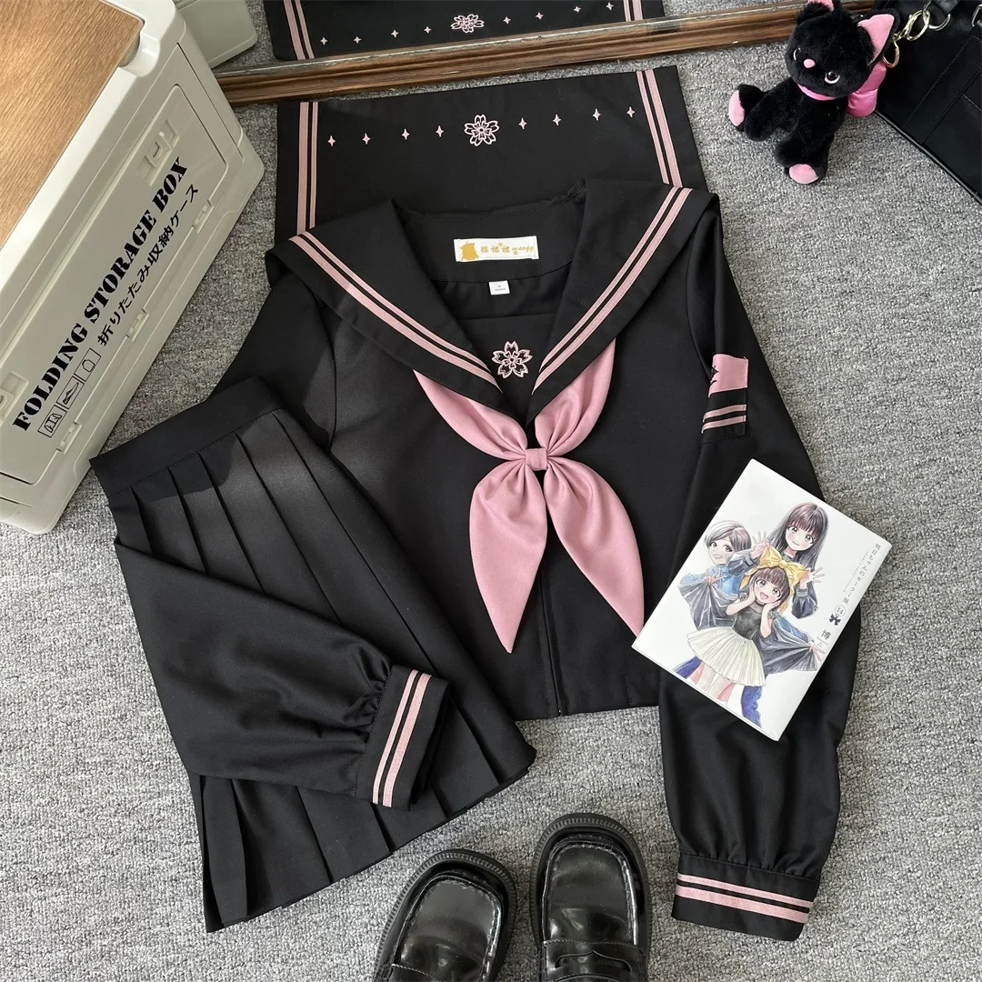 Czarny Mundurek Marynarski Fuku Jk Strój Szkolny Ubrania Marynarskie Bluzki Sukienka Cosplay Seifuku Japonia Anime Kobiety Uczennica Plisowana Spódniczka Strój