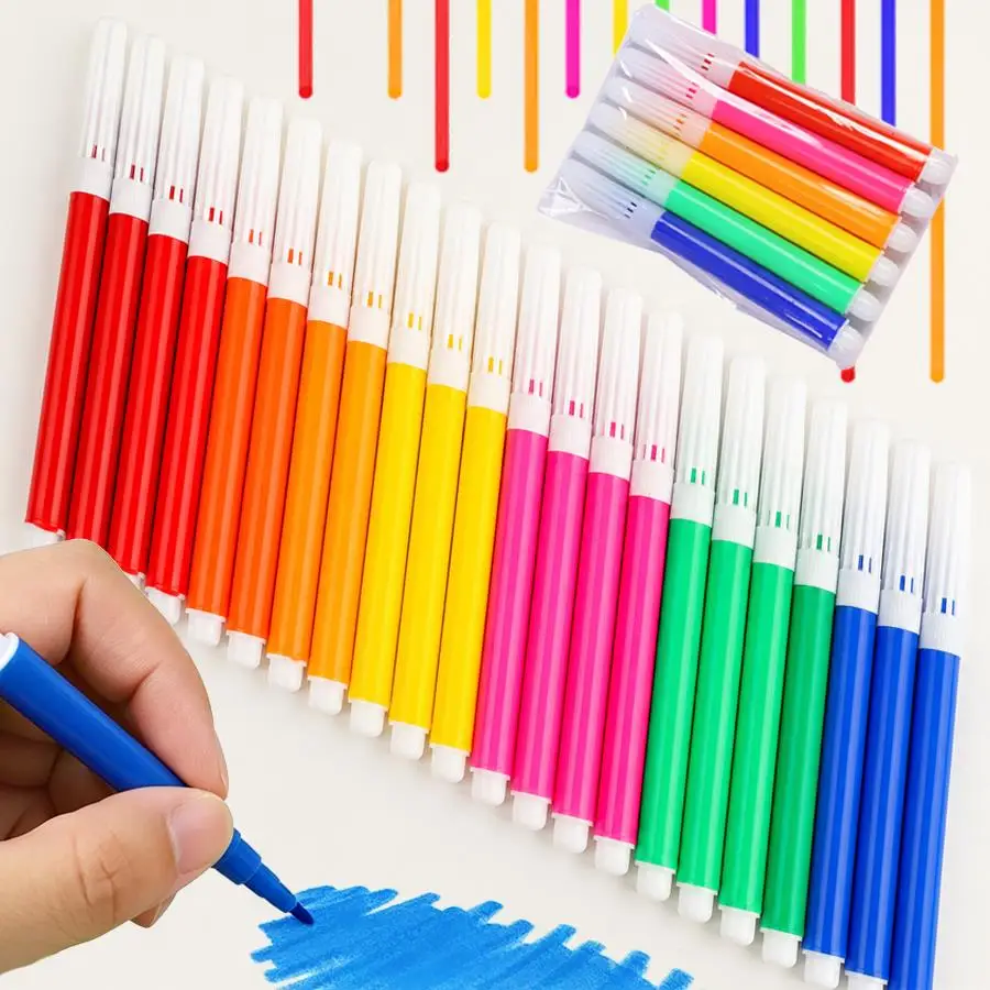 6-24packs Mini 6-Color Watercolor Marker, Student Pocket Art Stationery Kids Fine Tip Drawing Pen Graffiti Painting Supply XJM