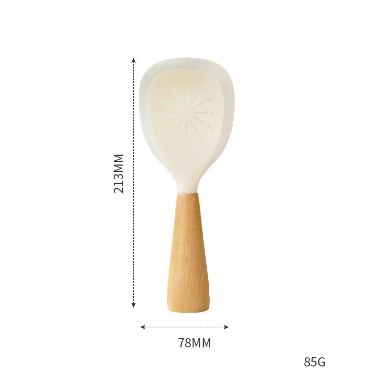 1Pcs Creative Standing Silicone Rice Spoon Wooden Handle Non-stick Spatula Heat Resistant Rice Paddle Food Kitchen Cooking Tools