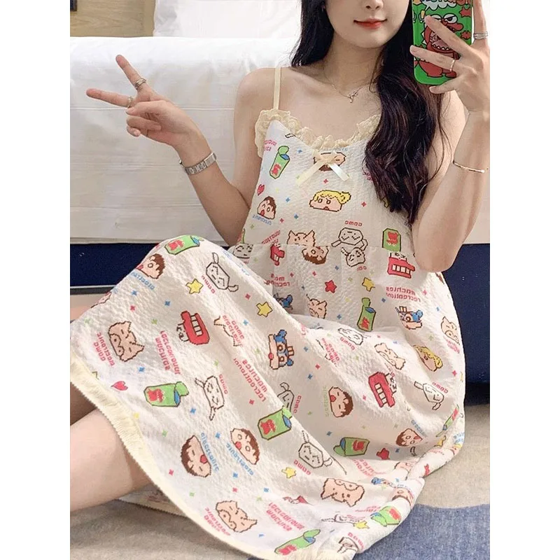 

2024 Anime Kawaii Crayon Shin-Chan Nightgown Cute Home Clothing Outdoors Lightweight Comfortable Leisure Lovely Girls Gifts