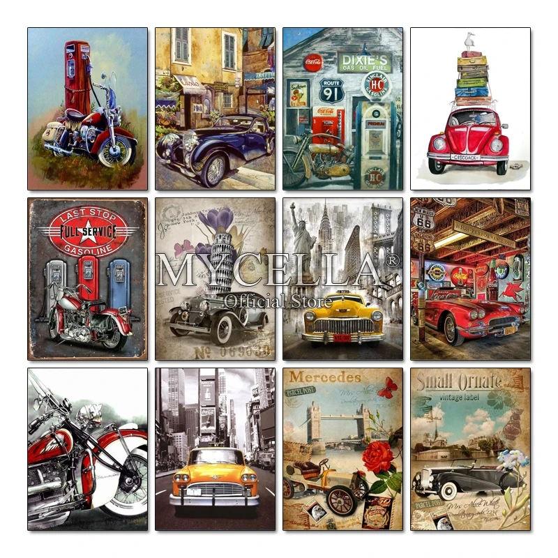 

5d Diamond Embroidery Cartoon Motorcycle Car Landscape Diy Diamond Painting Cross Stitch Mosaic Needlework Home Decor Full Drill