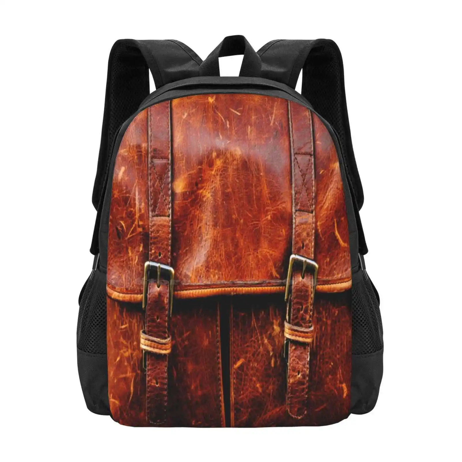 Leather Backpacks For School Teenagers Girls Travel Bags Abstract Pop Art Vintage Retro Leather Brown Background Textures