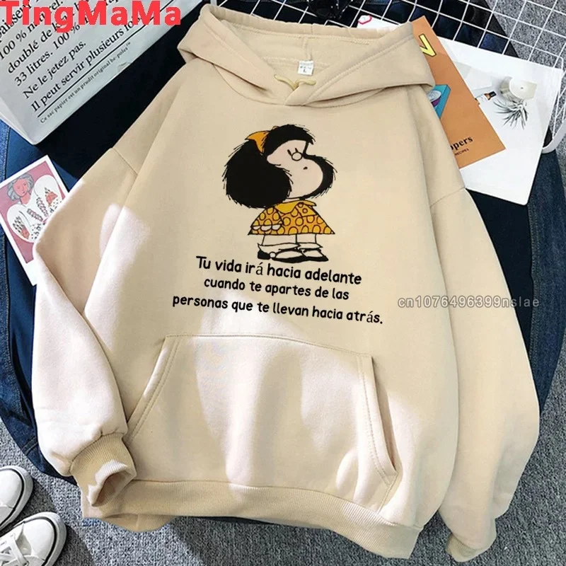 Autumn Winter Cotton Fleece Hoodie Spain Cartoon Mafalda Print Women Sweatshirt Casual Pullover High Quality Men Women Clothing