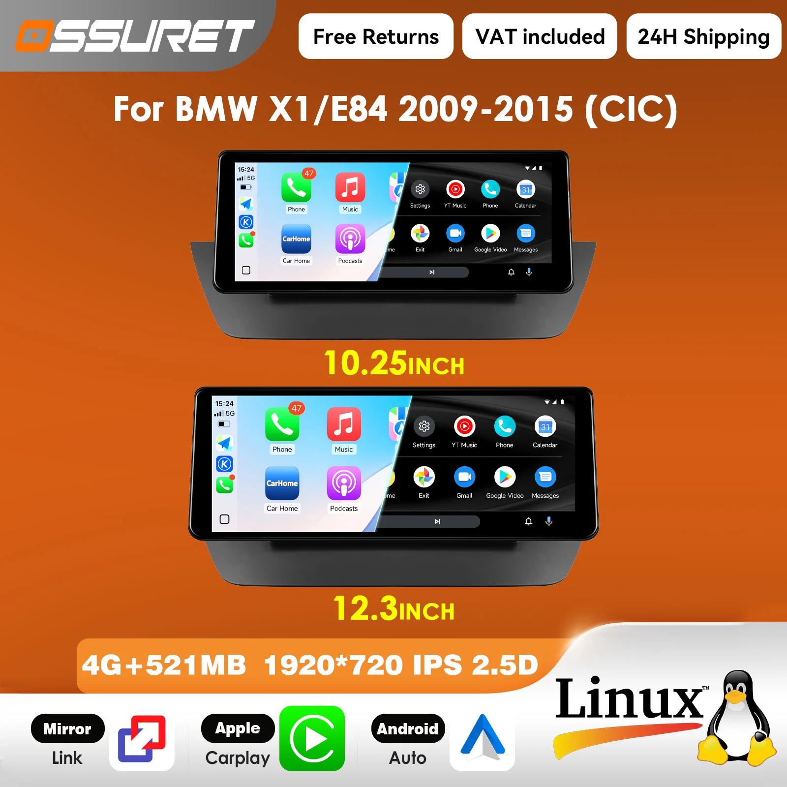 1920*720 Carplay Linux 5.4 Autoradio für BMW X1 E84 F48 / X2 F39 2009 - 2022 CIC NBT EVO Multimedia-Videoplayer T113-i Dual-Core USB BT Mirror Link 10,25 / 12,3" Head Unit Bildschirm