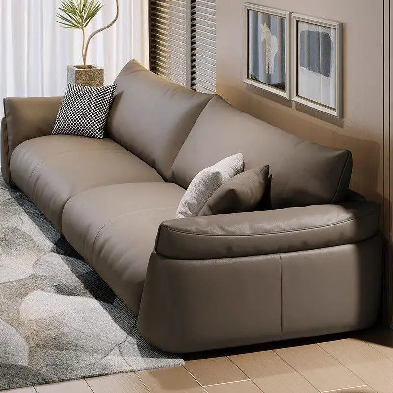 Leather Sofa Italian Living Room Minimalist Household Small Apartment Straight Row Modern Simple First Layer Cowhide Princess Co