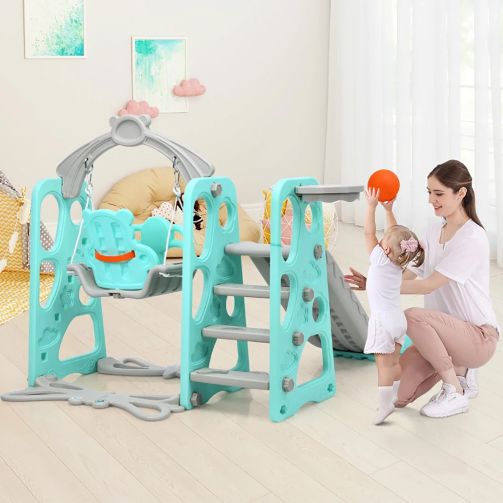 Toddler Climber and Swing Set, Playset de slides liso, material seguro, base estável, 3 em 1