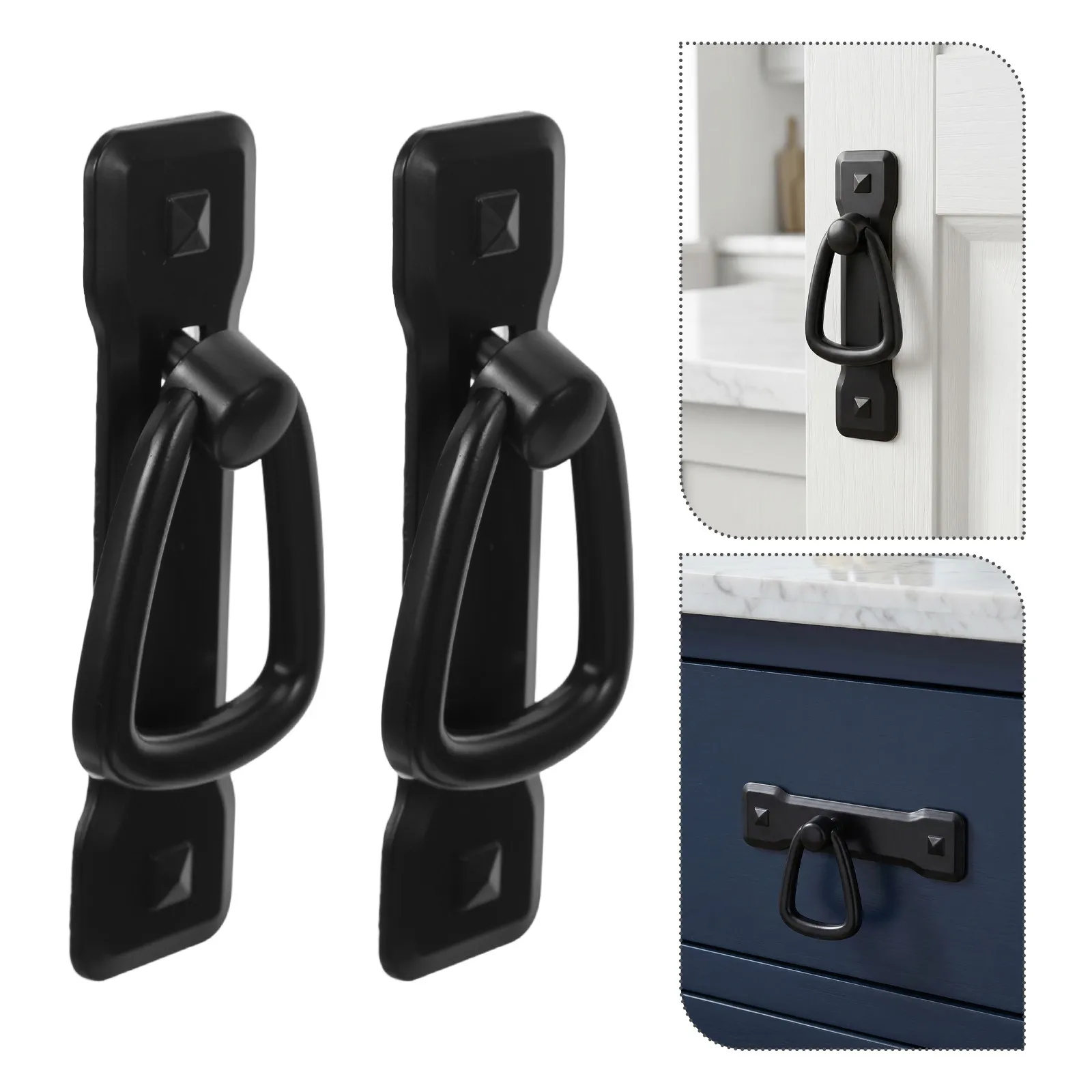 4Pcs Cabinet Pulls Black Zinc Alloy Retro Kitchen Drawer Handles Replacement 2.2 Inch Hole Centers Vintage Cupboard Pulls