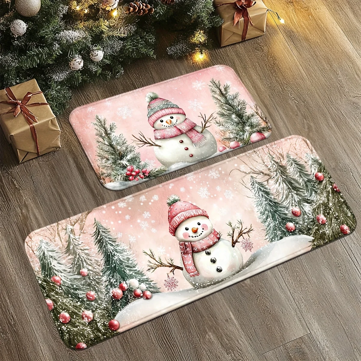 Christmas Pink Snowman Bathroom Non-silp Doormat Suitable for Livingroom Entrance Decorative Accessories Pad Kitchen Bedroom Rug