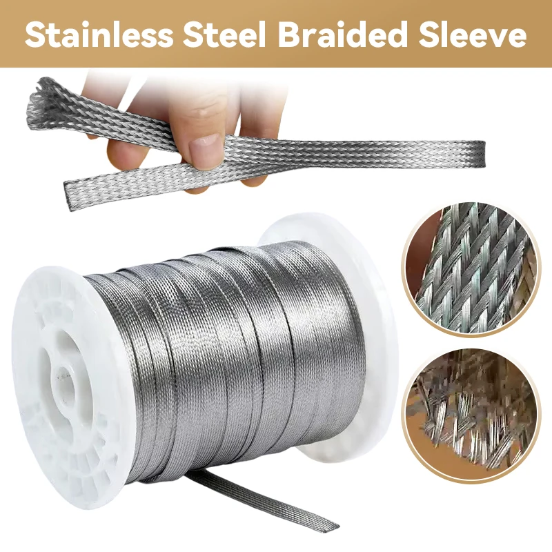 5M Stainless Steel Wire Cable Braided Sleeve Metal Sheath Expandable Conductive Shielding Signal Wire Cable 2/3/6/8/10/18/25mm