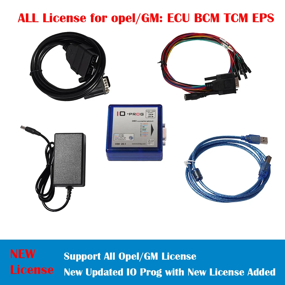 Add New License IO Prog Programmer for Opel/GM Combination of K-line and CAN IO-PROG BD9 Connector IO Terminal Add BCM/TCM/EPS