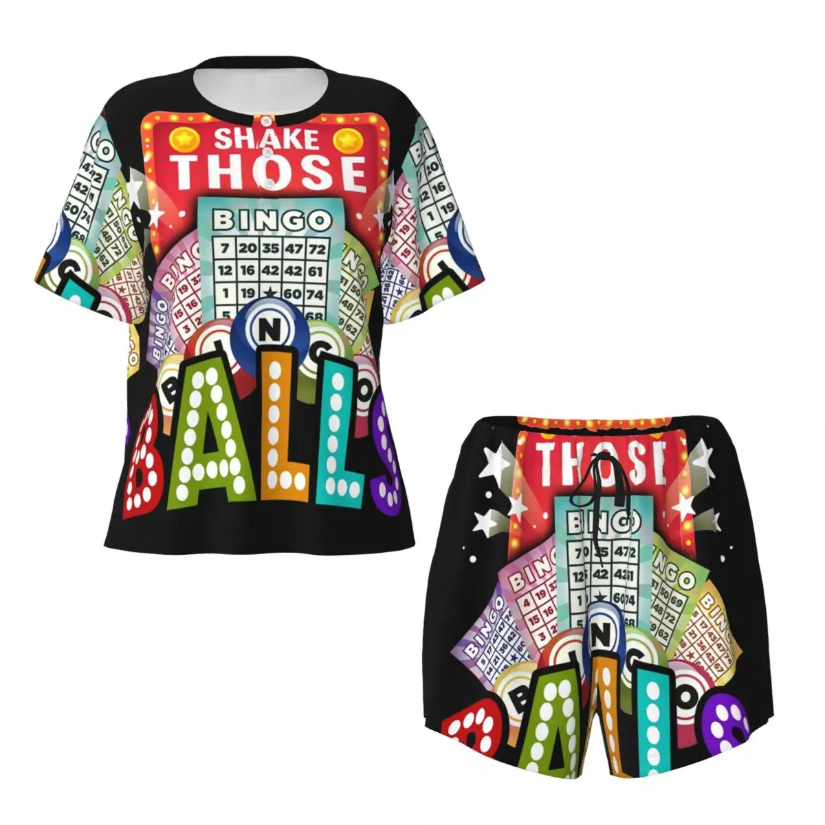 Custom Print Shake Die Ballen Bingo Pyjama Set Dames Korte Mouw Nachtkleding Loungewear 2 Delige Pjs