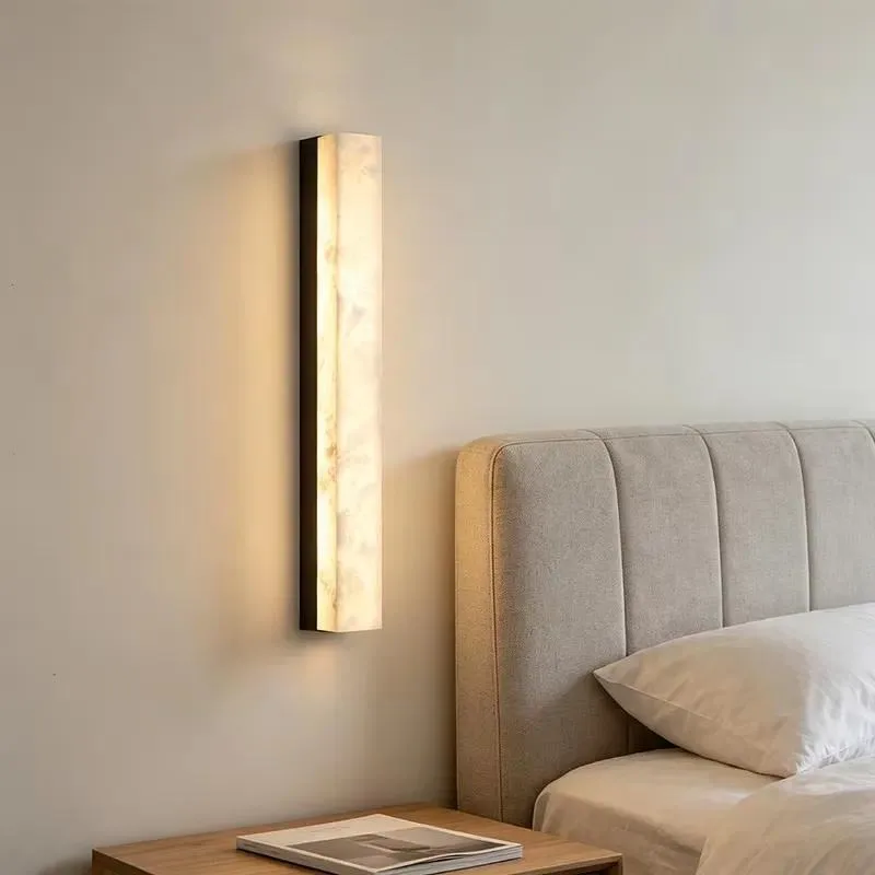 Modern Wrought Iron Marble LED Wall Lamp with Remote Control for Hotel Bedroom Decoration