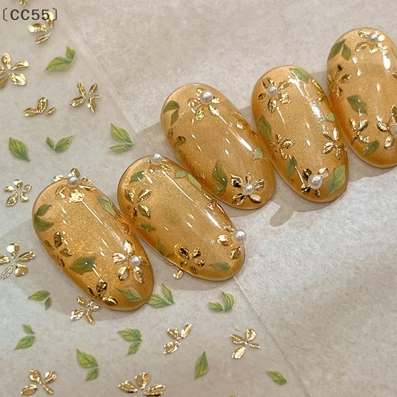 [CC55] 5D エンボスフラワーネイルステッカー エレガント ホワイト グリーン ブルー 花びらデザイン アクリル 花柄 粘着スライダー デコレーション