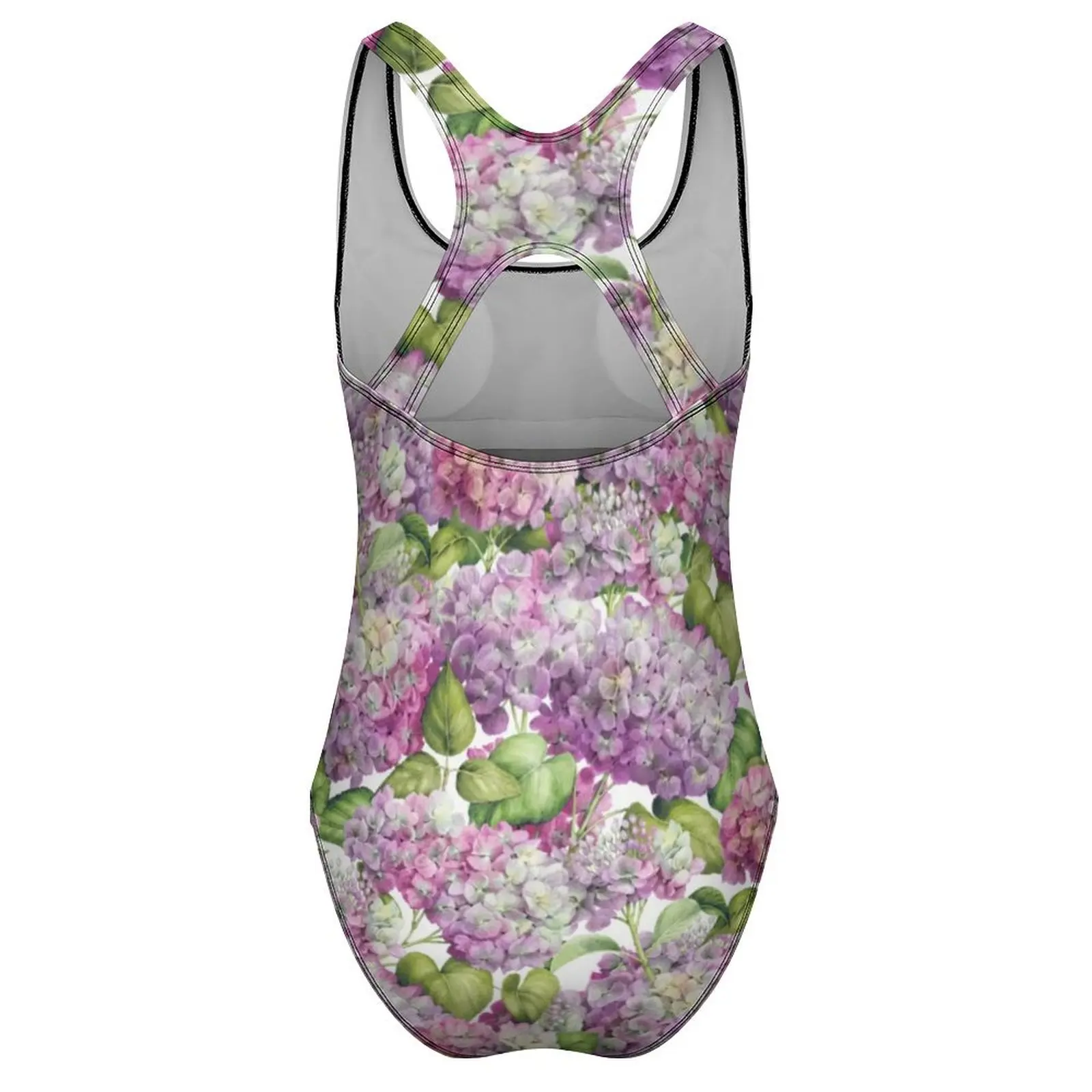 Hydrangea Floral Swimsuit Sexy Pink Lavender Print One Piece Swimwear Push Up Bodysuit Korean Fashion Beach Bathing Suit