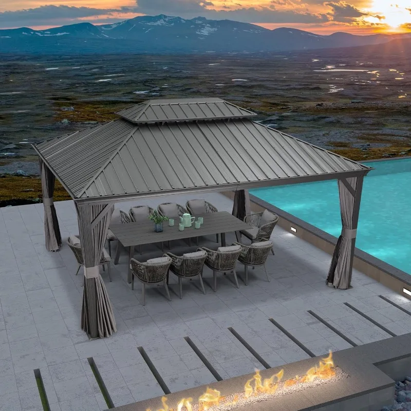 أكشاك معدنية دائمة مقاس 12 × 16 قدمًا - عريشة من الألومنيوم مع ستائر للاستخدام الخارجي #1