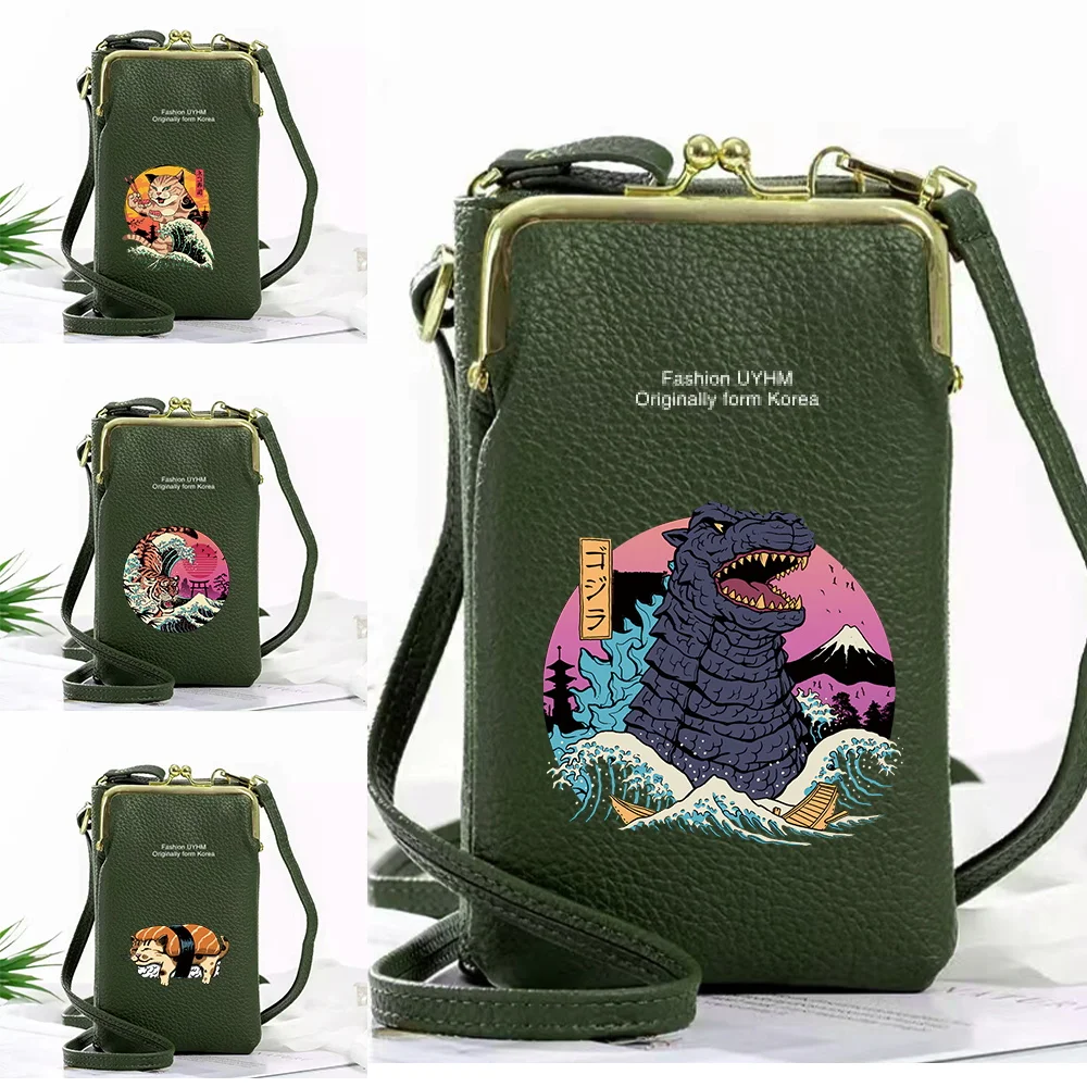 

Women's Mobile Phone Bag for Huawei/iPhone/Xiaomi Card Holder Wallet Shoulder Leather Bags Handbag Japan Cat Print Phone Bag