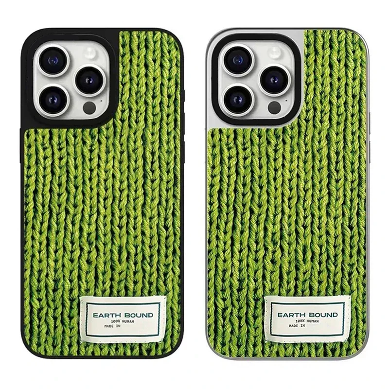 Wool Knitting Pattern Black Silver Border Mirror Magnetic Phone Case Cover for IPhone 12 13 14 15 16 Pro Max Case