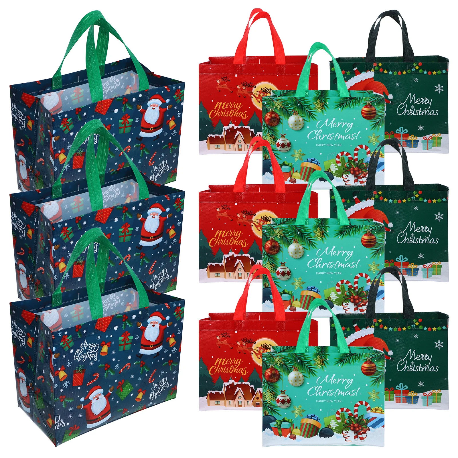 12 Uds. Bolsas de regalo con elementos navideños, bolsas de telas no tejidas, bolsa de compras reutilizable para regalos de Navidad y aperitivos, contenedores de regalos