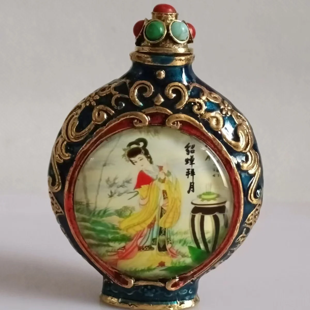 Rare old Copper enamel & gems snuff bottle,Diao Chan,Glow in the dark,Decoration,collection &Adornment,Free shipping
