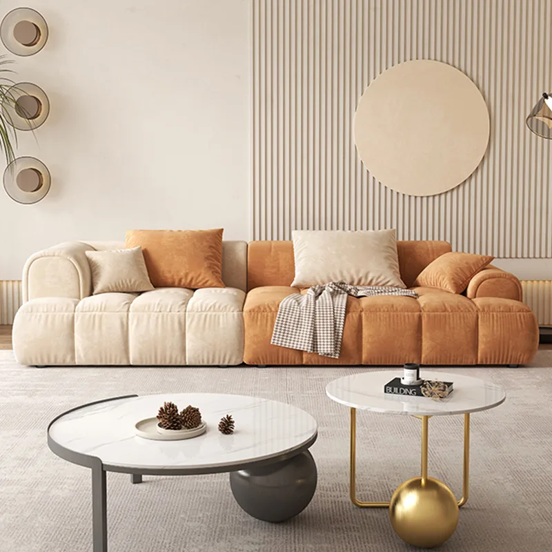 Contemporary Creamy Fabric Sectional Sofa Set with Technological Design for Compact Living Spaces and Villas