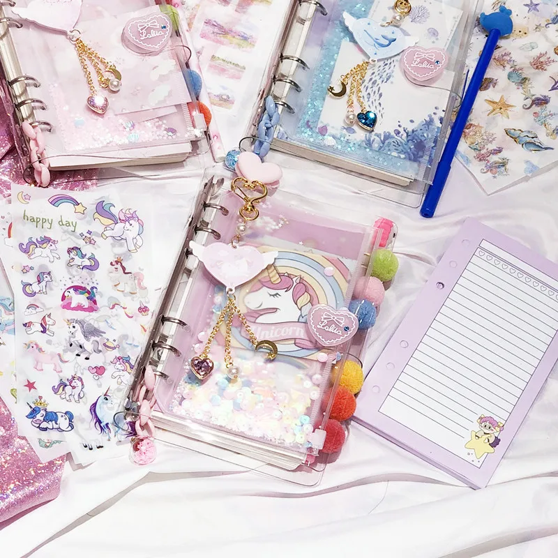 custom. [Colorful Pages] Sakura Ocean Deluxe Journal Cute Flowing Sand Internet Celebrity Journal Set Notebook