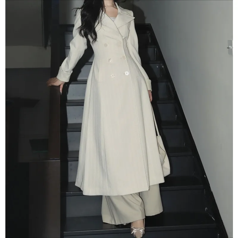 Super Stylish Slim-Fit Three-Dimensional Striped Patchwork Velvet Coat Style New Fashionable Personality Temperament Trench Coat