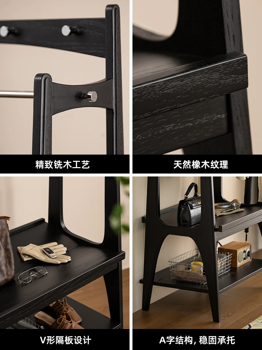 Retro Coat Rackไม้เนื้อแข็งขนาดเล็กApartmentแขวนชั้นเก็บบ้านห้องนอนโบราณเสื้อผ้าRack