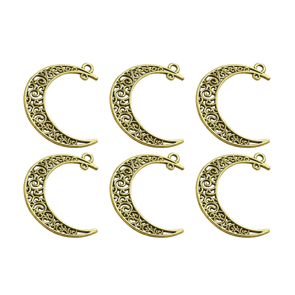 

20 шт. подвесок-шармов в форме луны из сплава с элегантным ажурным дизайном для изготовления ожерелий, браслетов, брелоков и других ювелирных изделий