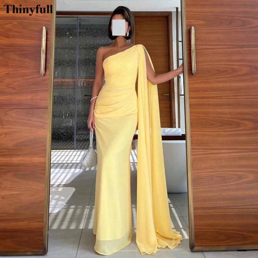 Thinyfull Mermaid Chiffon Prom Dresses One Shoulder Specail Party Women Prom Gowns Long Arabic Formal Evening Dress Customized